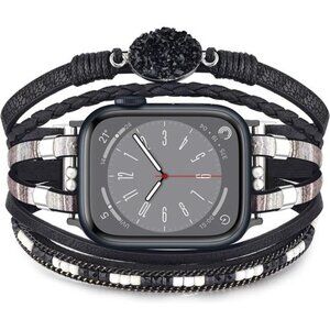 NEW Black Boho Multilayer Leather Apple Watch Band